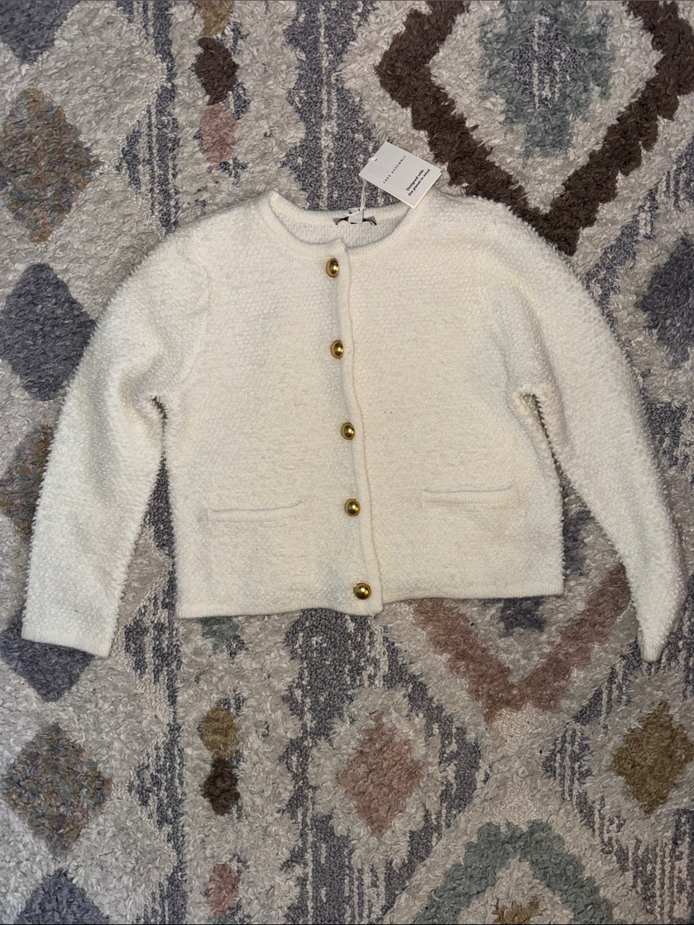 Free Assembly Cream Textured Button-Front Sweater